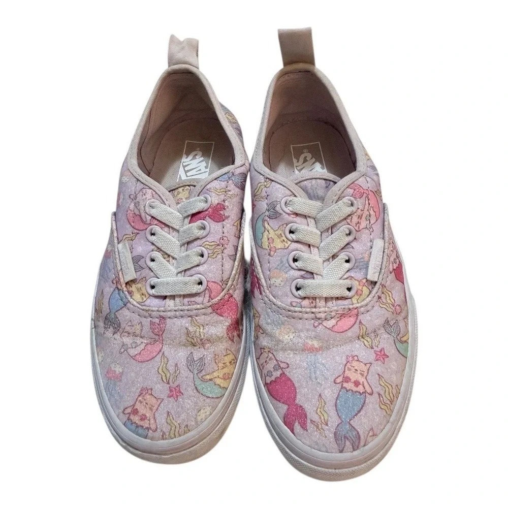 Retired Mermaid purmaids Cat Vans Sneakers Kids sz 2 Pink Glitter Low Top  Shoes